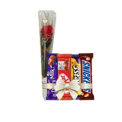 Artificial Red Rose with Chocolate Gift Items